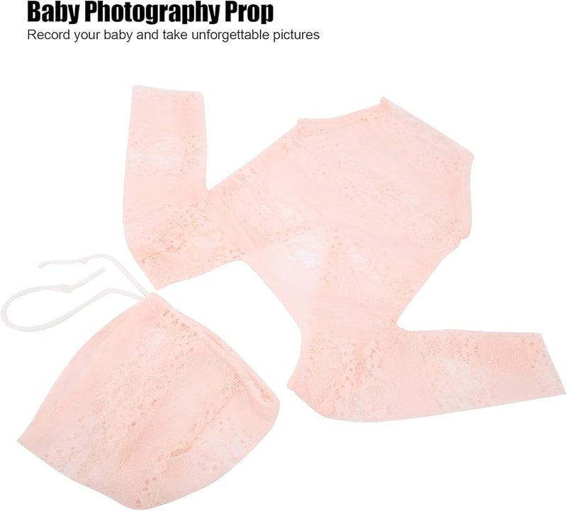 Newborn Baby Photography Prop Pink Lace Romper Hat Set Soft Breathable Wrap - Image 3